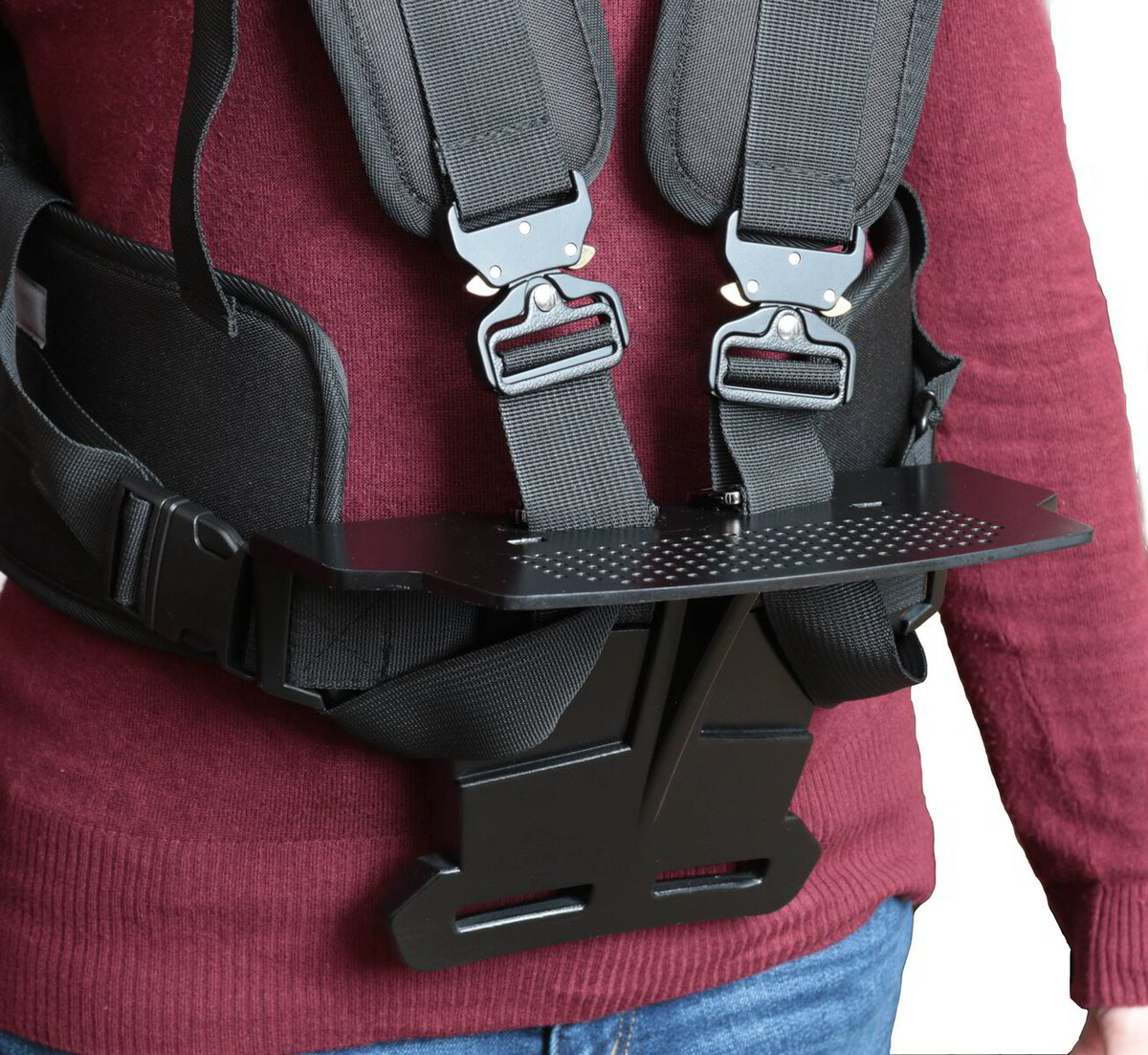 Close-up of The Body Shelf snap-lock bracket hardware and shelf support structure